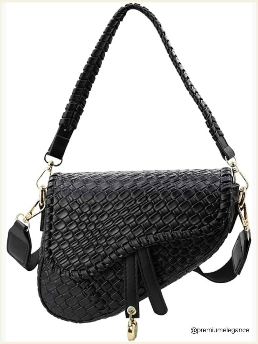 Vintage woven faux leather saddle crossbody bag, PU leather handbag, small